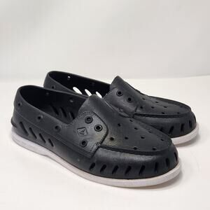 Sperry AO Float Boat Shoes Unisex Black White Rubber Men 8 Women 10 Slip On